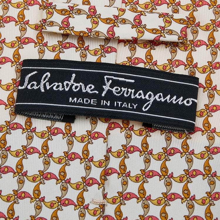 Pre Owned Salvatore Ferragamo Yellow Printed Silk Tie