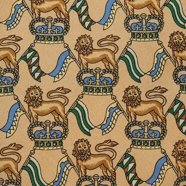 Pre Owned Salvatore Ferragamo Brown Lion Print Silk Tie