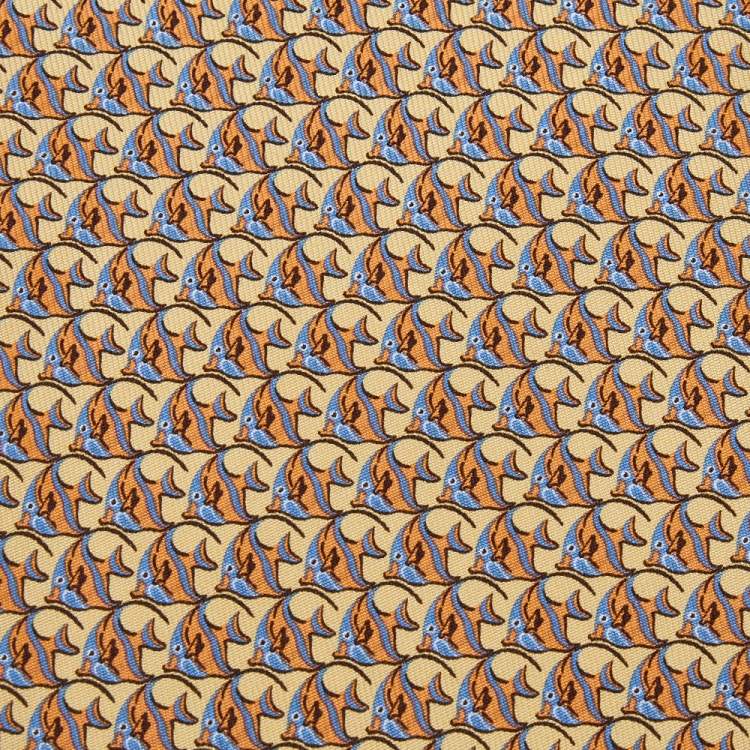 Pre Owned Salvatore Ferragamo Yellow Fish Print Silk Tie