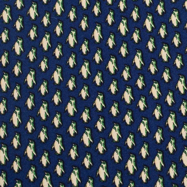 Pre Owned Salvatore Ferragamo Navy Blue Printed Classic Silk Tie 