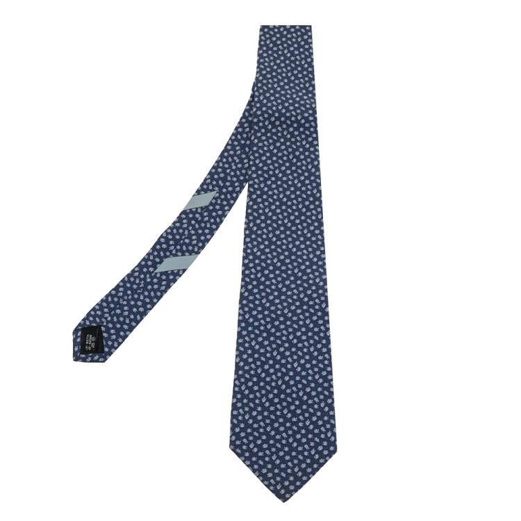 Pre Owned Salvatore Ferragamo Navy Blue Mice Print Silk Tie