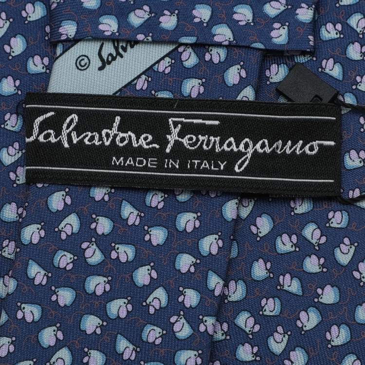 Pre Owned Salvatore Ferragamo Navy Blue Mice Print Silk Tie