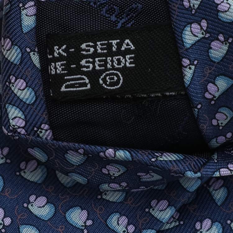 Pre Owned Salvatore Ferragamo Navy Blue Mice Print Silk Tie