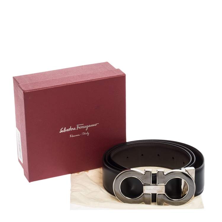 Pre Owned Salvatore Ferragamo Black/Brown Leather Gancini Reversible Belt 