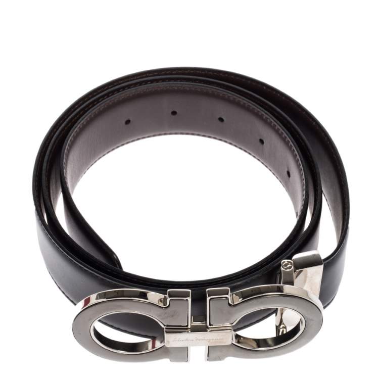 Pre Owned Salvatore Ferragamo Black/Brown Leather Gancini Reversible Belt 