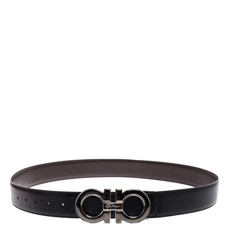 Pre Owned Salvatore Ferragamo Black/Brown Leather Gancini Reversible Belt 