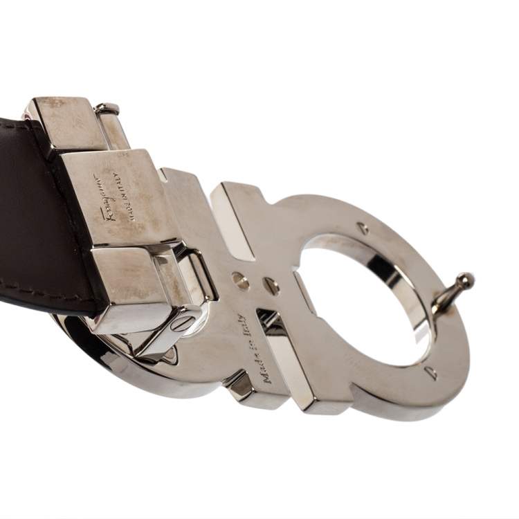 Pre Owned Salvatore Ferragamo Black/Brown Leather Gancini Reversible Belt 