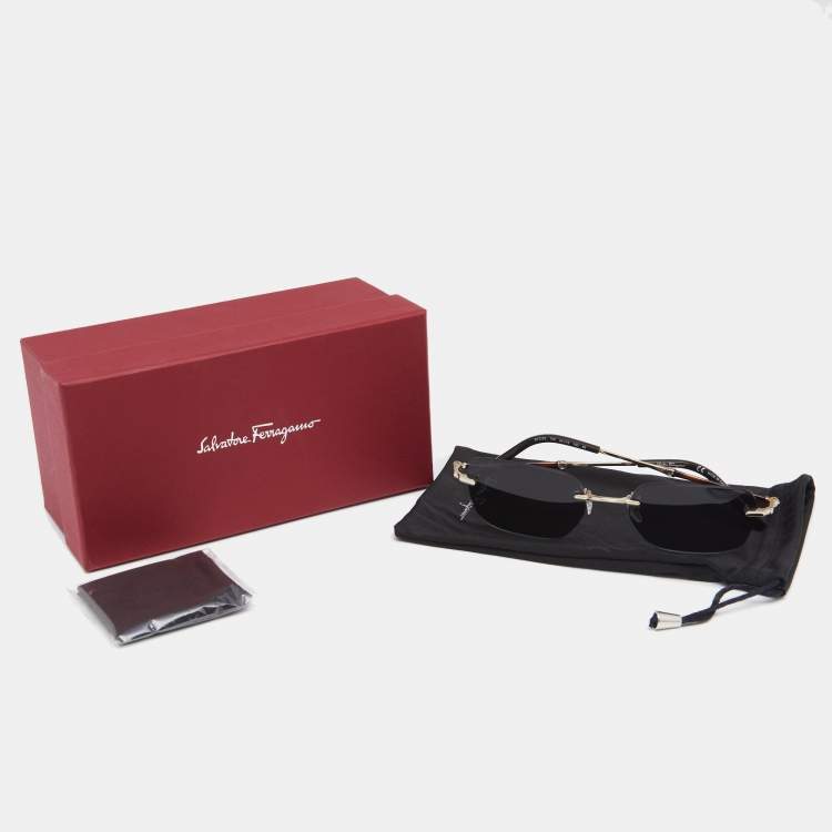 Pre Owned Salvatore Ferragamo Gold Tone/Green SF225S Rimless Sunglasses