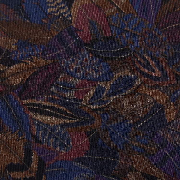 Pre Owned Salvatore Ferragamo Midnight Blue Feather Print Silk Tie
