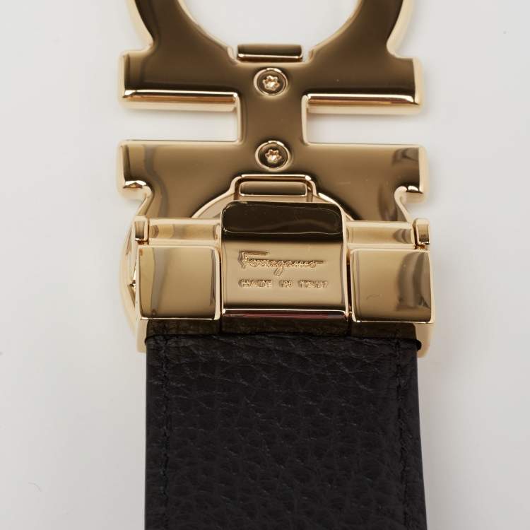 Pre Owned Salvatore Ferragamo Burgundy/Black Leather Gancini Buckle Cut to Size Belt