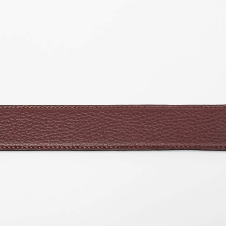 Pre Owned Salvatore Ferragamo Burgundy/Black Leather Gancini Buckle Cut to Size Belt