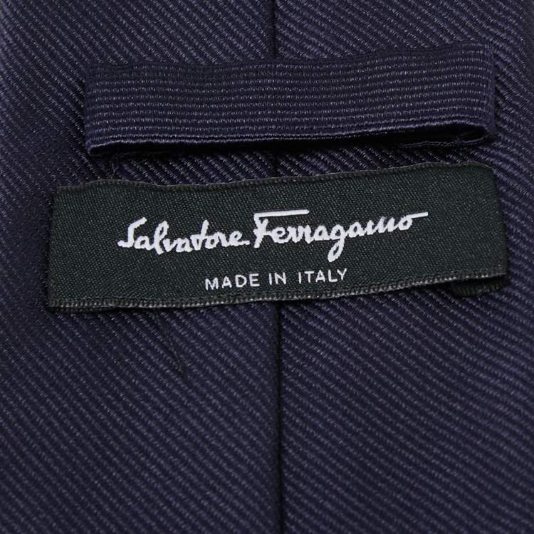 Pre Owned Salvatore Ferragamo Navy Blue Logo Silk Tie