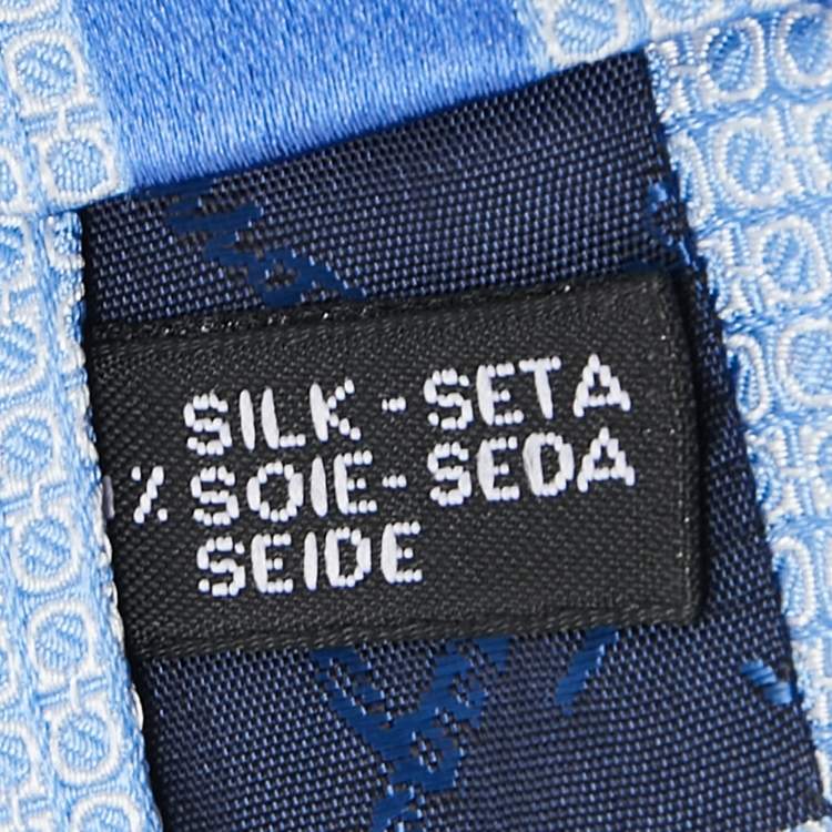 Pre Owned Salvatore Ferragamo Blue Jacquard Silk Narrow Tie
