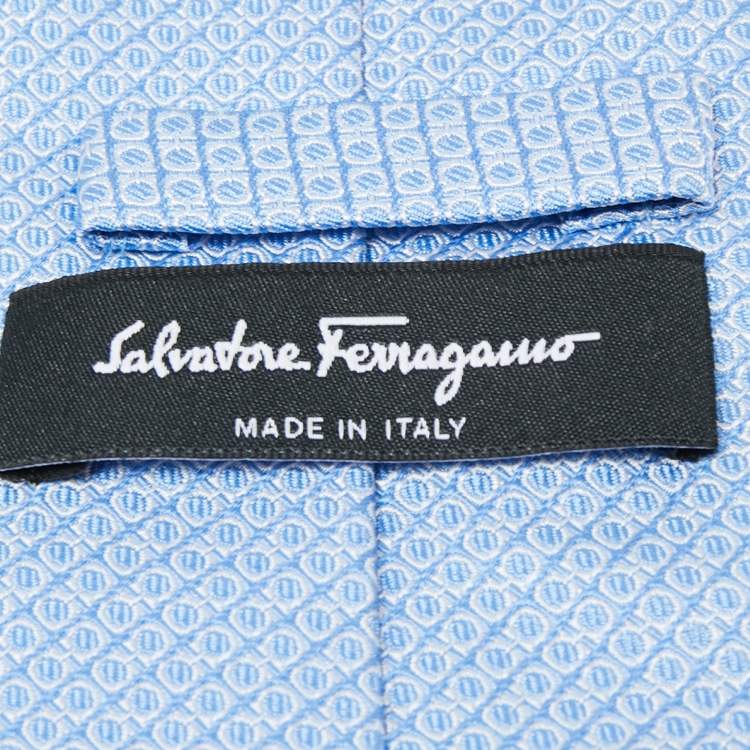 Pre Owned Salvatore Ferragamo Blue Jacquard Silk Narrow Tie
