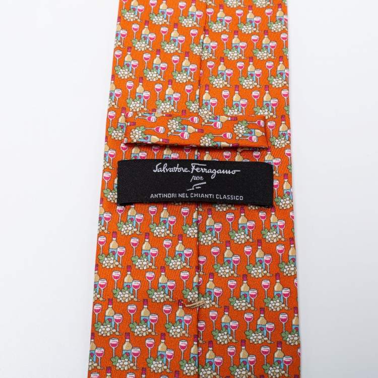 Pre Owned Salvatore Ferragamo for Antinori nel Chianti Classico Orange Print Silk Tie