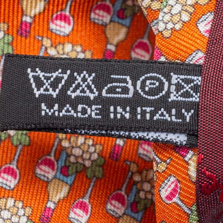 Pre Owned Salvatore Ferragamo for Antinori nel Chianti Classico Orange Print Silk Tie
