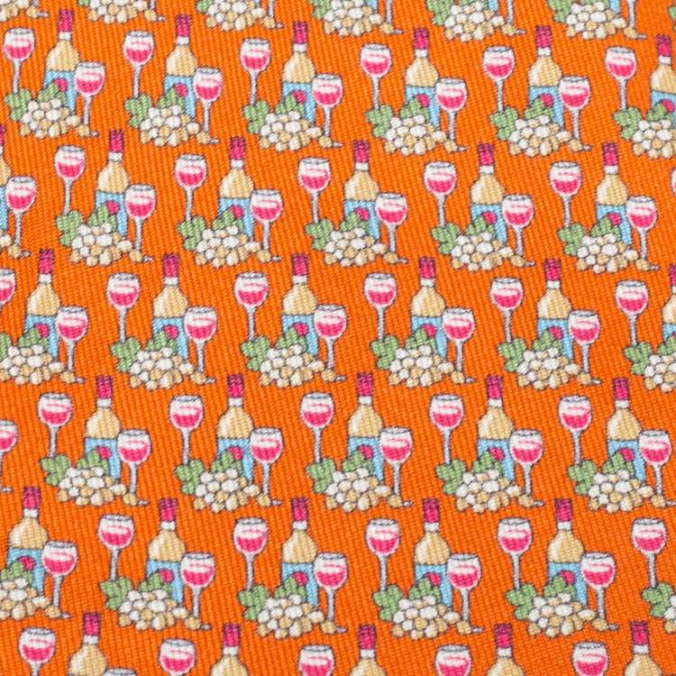 Pre Owned Salvatore Ferragamo for Antinori nel Chianti Classico Orange Print Silk Tie