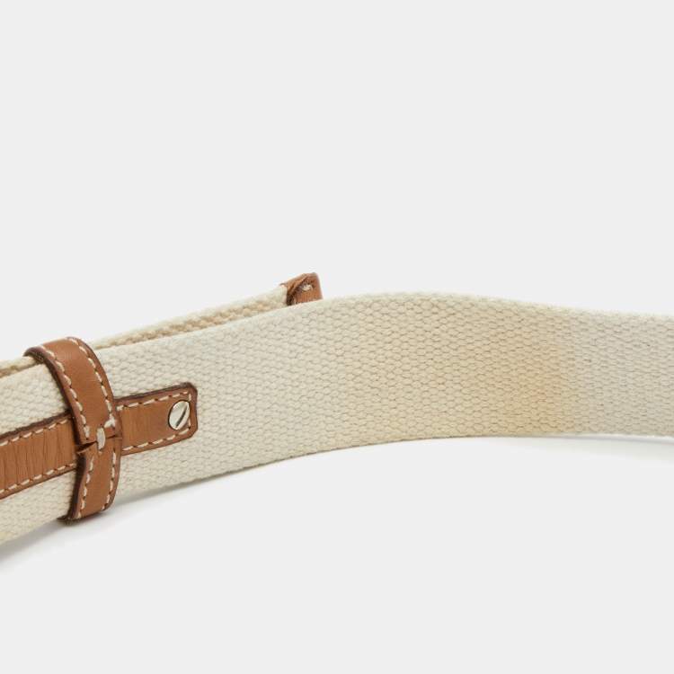 Pre Owned Salvatore Ferragamo Beige/Tan Canvas and Leather Belt 100CM