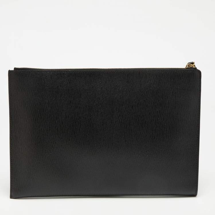 Pre Owned Salvatore Ferragamo Black Leather Revival 3.0 Travel Portfolio