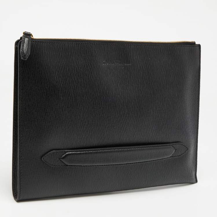 Pre Owned Salvatore Ferragamo Black Leather Revival 3.0 Travel Portfolio