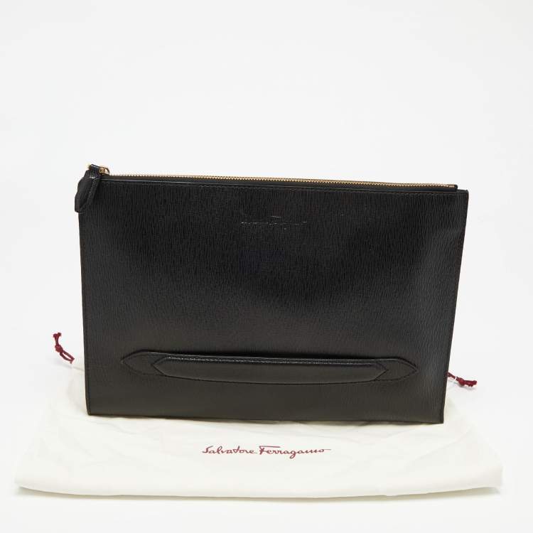 Pre Owned Salvatore Ferragamo Black Leather Revival 3.0 Travel Portfolio