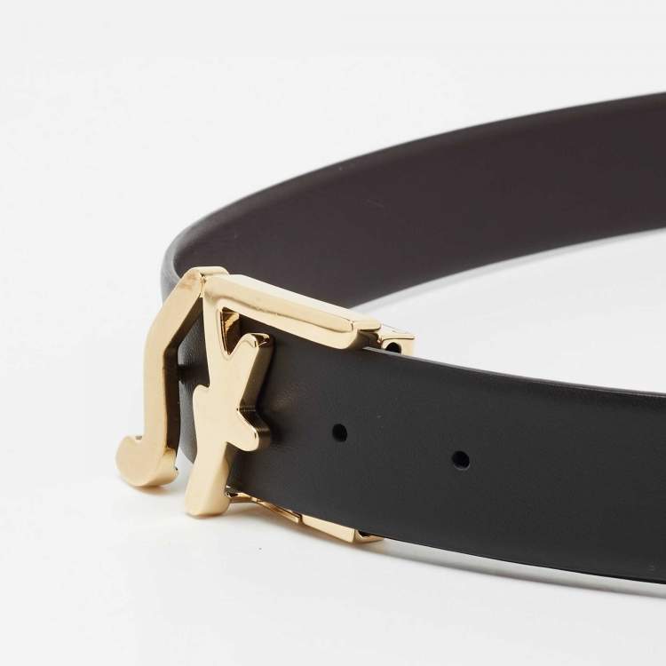 Pre Owned Salvatore Ferragamo Black/Brown Leather SF Logo Cut to Size Reversible Belt