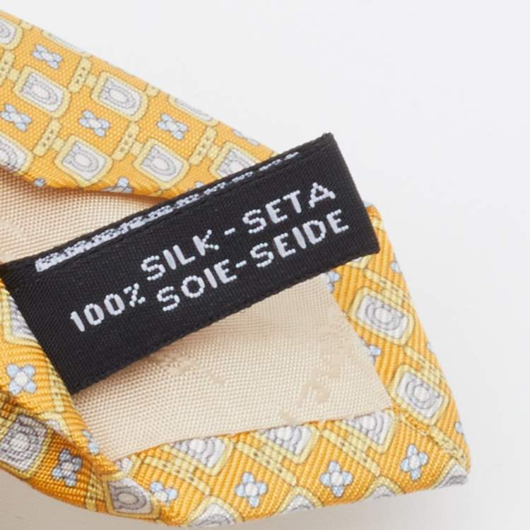 Pre Owned Salvatore Ferragamo Yellow Gancini Print Silk Tie