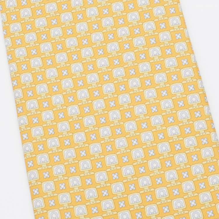 Pre Owned Salvatore Ferragamo Yellow Gancini Print Silk Tie
