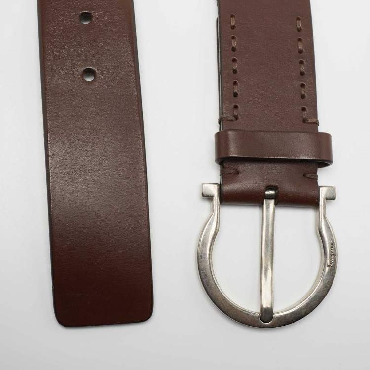 Pre Owned Salvatore Ferragamo Dark Brown Leather Buckle Belt 85CM