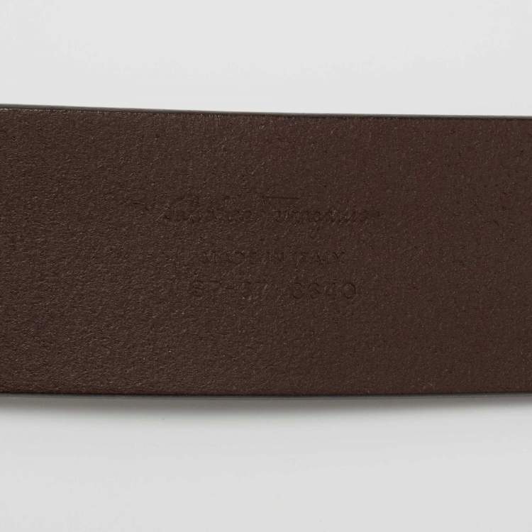 Pre Owned Salvatore Ferragamo Dark Brown Leather Buckle Belt 85CM