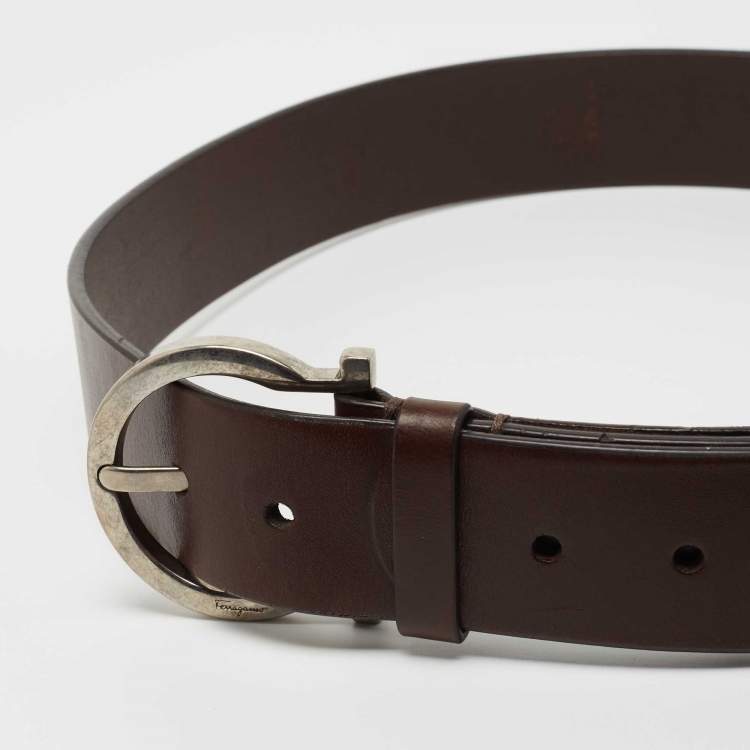 Pre Owned Salvatore Ferragamo Dark Brown Leather Buckle Belt 85CM