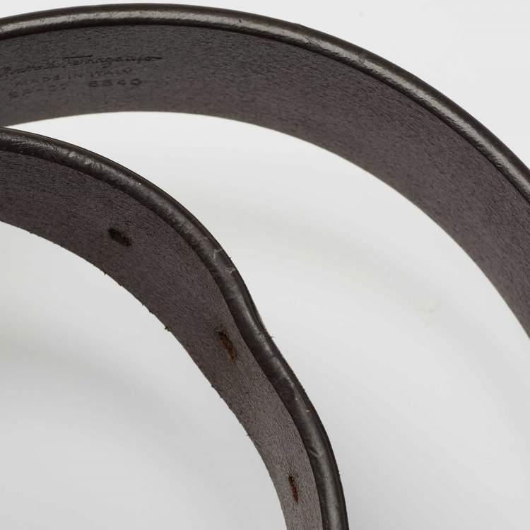 Pre Owned Salvatore Ferragamo Dark Brown Leather Buckle Belt 85CM