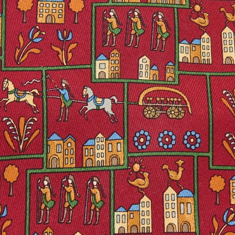 Pre Owned Salvatore Ferragamo Burgundy Print Silk Traditional Tie