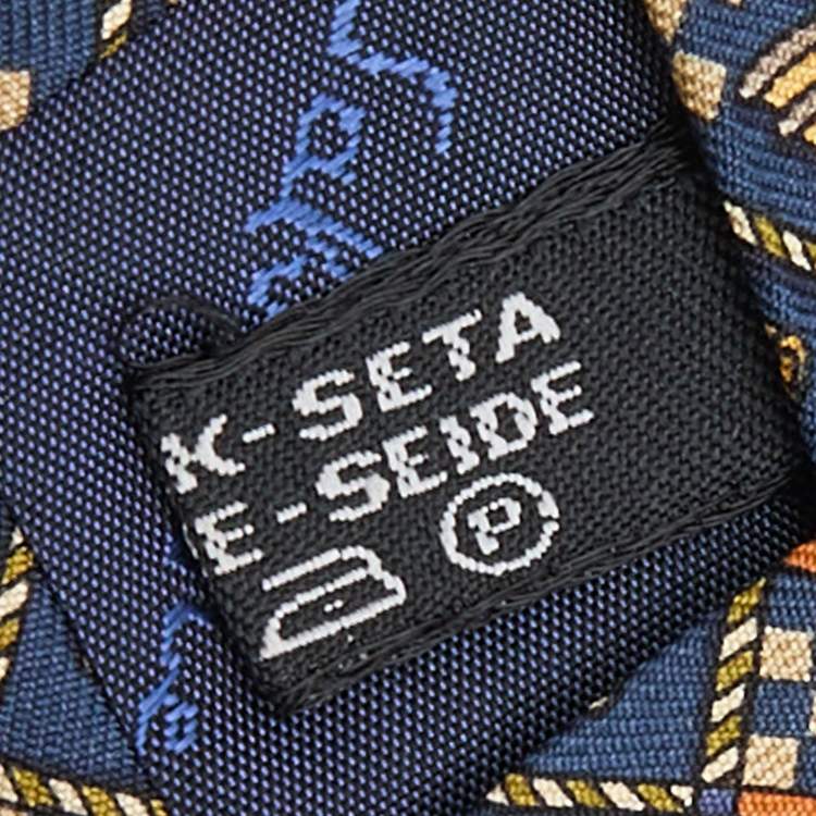 Pre Owned Salvatore Ferragamo Navy Blue Chess Print Silk Tie