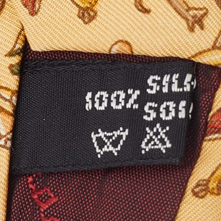 Pre Owned Salvatore Ferragamo Yellow Monkey & Camel Printed Silk Tie