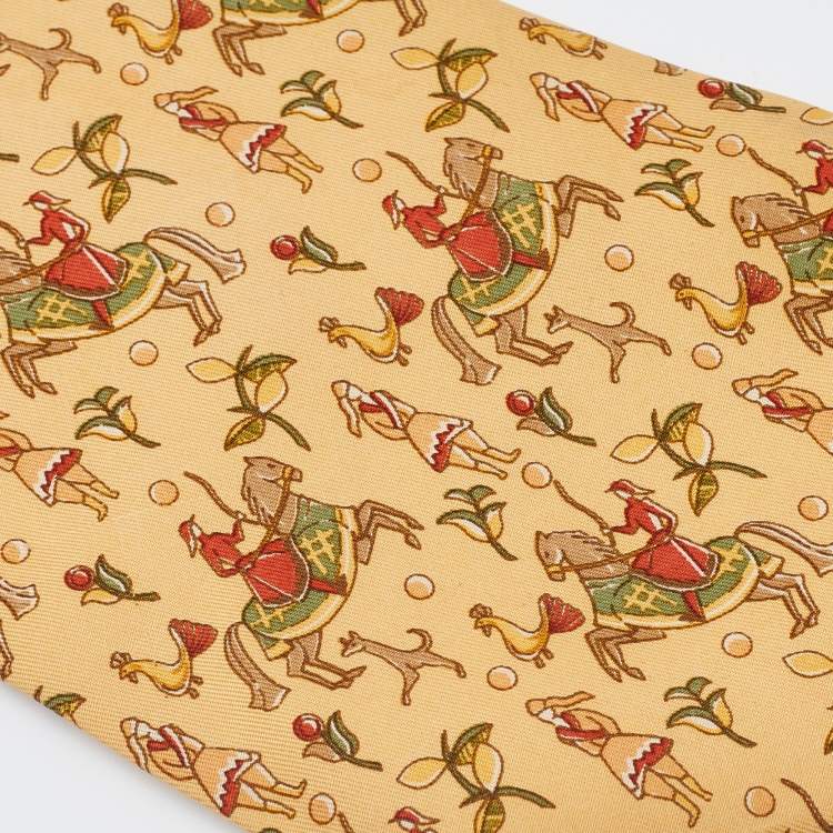 Pre Owned Salvatore Ferragamo Yellow Monkey & Camel Printed Silk Tie
