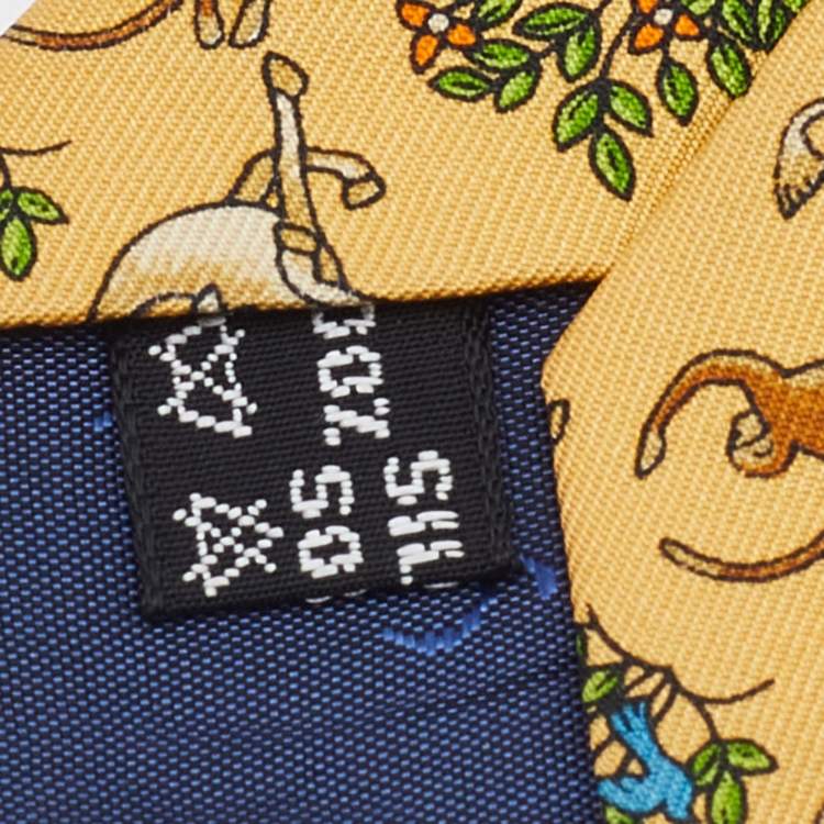 Pre Owned Salvatore Ferragamo Yellow Horse Printed Silk Tie