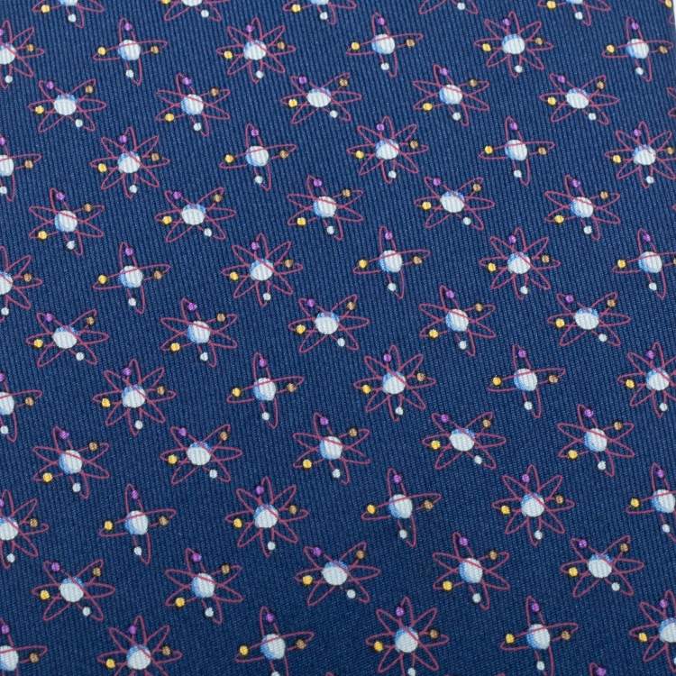 Pre Owned Salvatore Ferragamo Blue Planet Printed Silk Tie