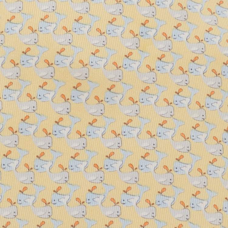 Pre Owned Salvatore Ferragamo Pale Yellow Whale Printed Silk Tie