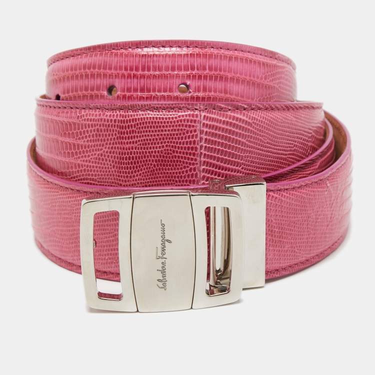 Pre Owned Salvatore Ferragamo Pink Lizard Adjustable Belt 105CM