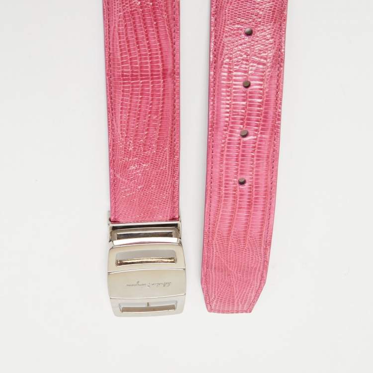 Pre Owned Salvatore Ferragamo Pink Lizard Adjustable Belt 105CM