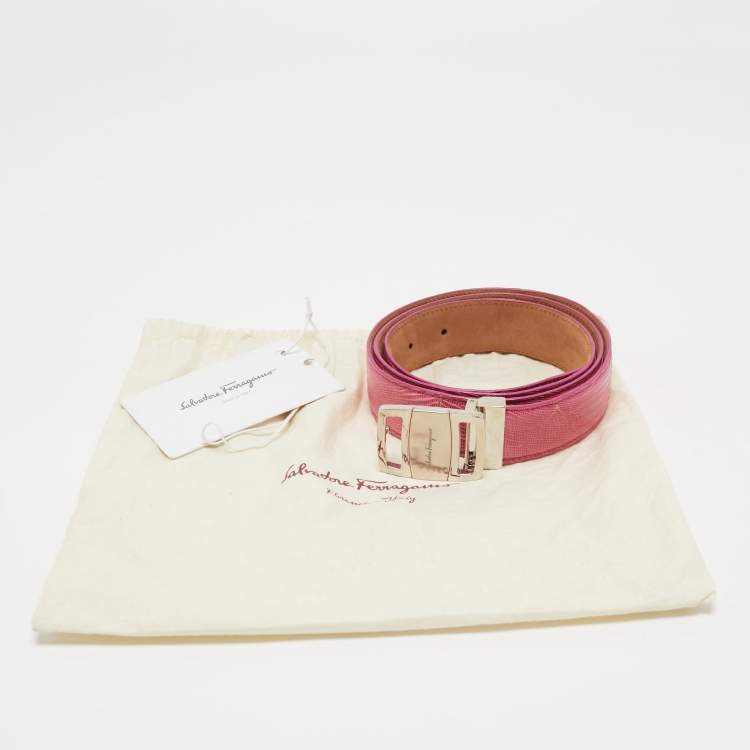 Pre Owned Salvatore Ferragamo Pink Lizard Adjustable Belt 105CM