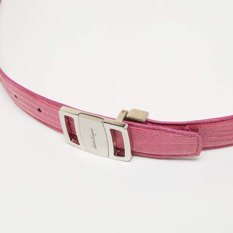 Pre Owned Salvatore Ferragamo Pink Lizard Adjustable Belt 105CM