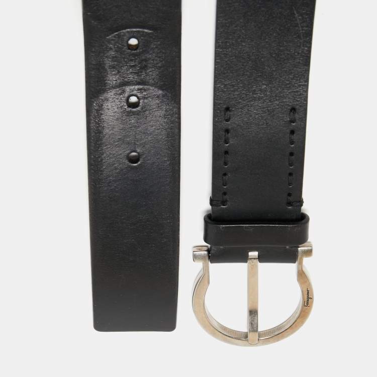 Pre Owned Salvatore Ferragamo Black Leather Gancio Buckle Belt 