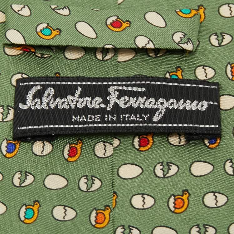 Pre Owned Salvatore Ferragamo Green Printed Silk Classic Tie