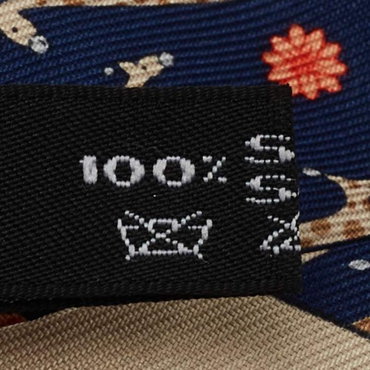 Pre Owned Salvatore Ferragamo Navy Blue Giraffe Print Silk Traditional Tie