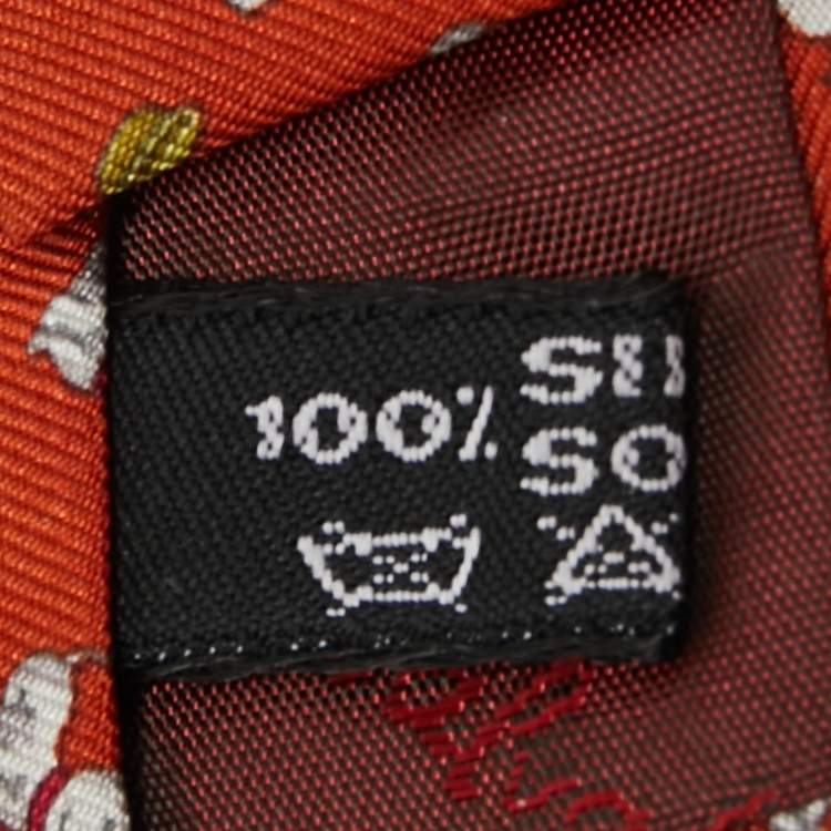 Pre Owned Salvatore Ferragamo Rust Orange Animal Print Silk Tie