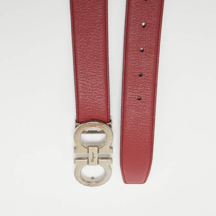 Ferragamo Woman Reversible New Gancini Belt Flame Red/Black Size 100cm