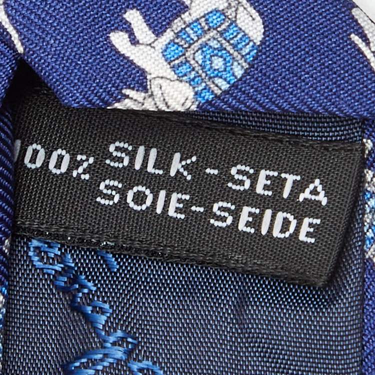 Pre Owned Salvatore Ferragamo Blue Elephant Print Silk Tie