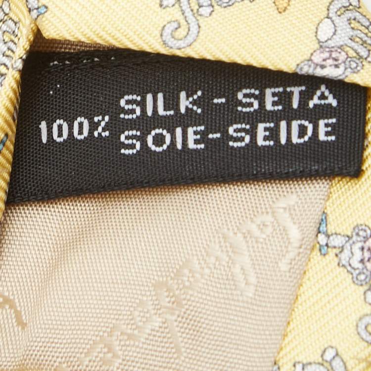 Pre Owned Salvatore Ferragamo Yellow Monkey Print Silk Tie